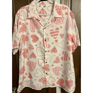 FEIFEIYU Shirts Men’s XL Casual Button Down Short Sleeve Hearts Valentine Shirt